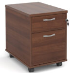 Mobile-2-drawer-pedestal-with-silver-handles-600mm-deep-walnut