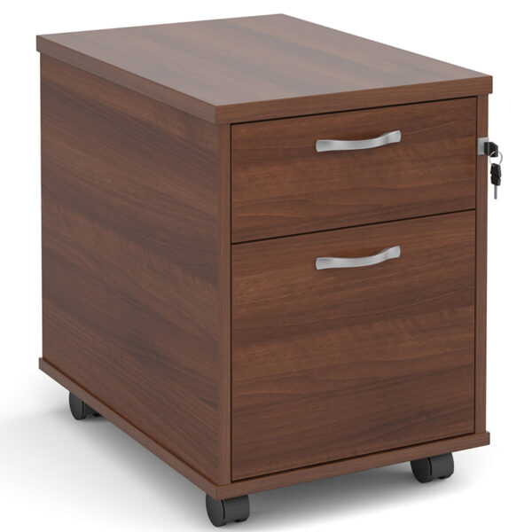 Mobile-2-drawer-pedestal-with-silver-handles-600mm-deep-walnut