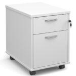 Mobile-2-drawer-pedestal-with-silver-handles-600mm-deep-white