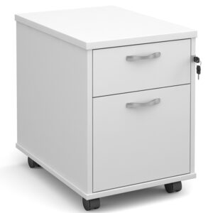 Mobile-2-drawer-pedestal-with-silver-handles-600mm-deep-white