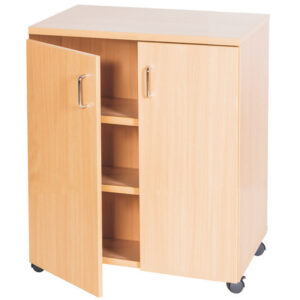 Mobile Double Door Wooden Storage Cupboard - 1107mm High