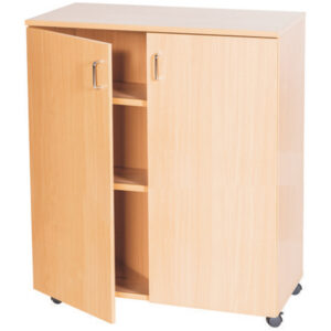 Mobile Double Door Wooden Storage Cupboard - 943mm High