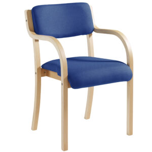 Prague Wooden Frame Conference Chair - Blue Fabric - With Arms