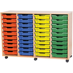 40 Tray Mobile or Static Quad Bay Classroom Storage Unit - 943mm High