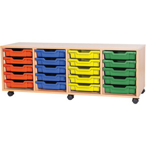 20 Tray Mobile or Static Quad Bay Classroom Storage Unit - 533mm High