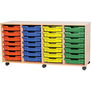 28 Tray Mobile or Static Quad Bay Classroom Storage Unit - 697mm High