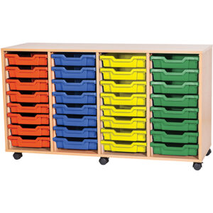 32 Tray Mobile or Static Quad Bay Classroom Storage Unit - 779mm High