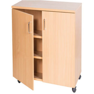 Mobile Double Door Wooden Storage Cupboard - 861mm High