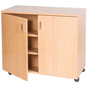 1024mm Wide Mobile Double Door Wooden Storage Cupboard - 1107mm High