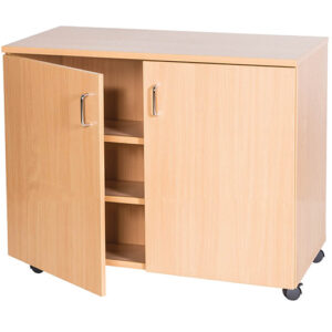 1024mm Wide Mobile Double Door Wooden Storage Cupboard - 943mm High