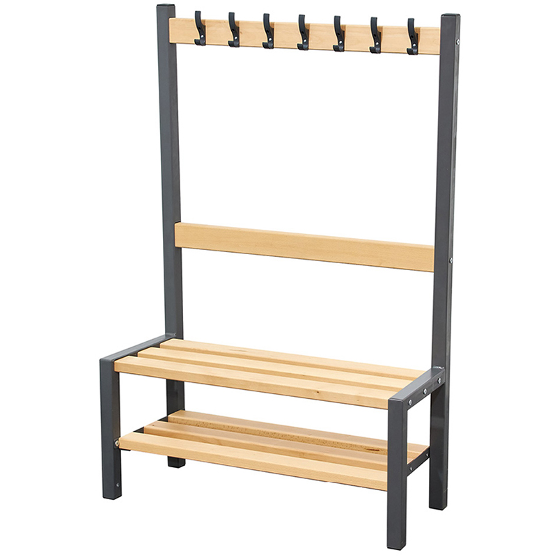 Single Sided 7 Hook Cloakroom Bench with Shoe Rack - 900mm Wide