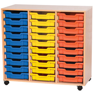 30 Tray Triple Bay Mobile or Static Classroom Storage Unit - 943mm High