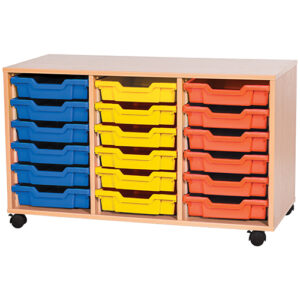 18 Tray Triple Bay Mobile or Static Classroom Storage Unit - 615mm High