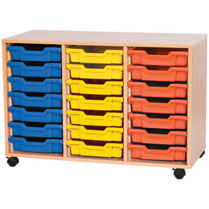 21 Tray Triple Bay Mobile or Static Classroom Storage Unit - 697mm High
