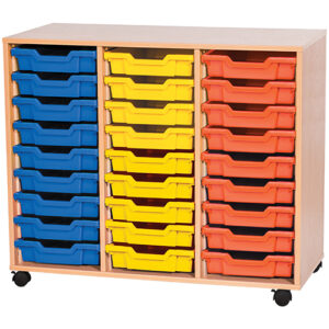 27 Tray Triple Bay Mobile or Static Classroom Storage Unit - 861mm High