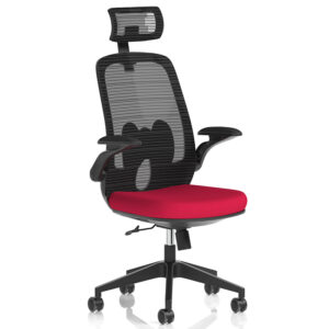 Orton Executive Black Mesh Chair With Folding Arms - Bespoke Seat Colour