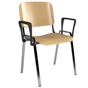 Taurus Wooden Stacking Meeting Room Chair with Fixed Arms - Chrome Frame